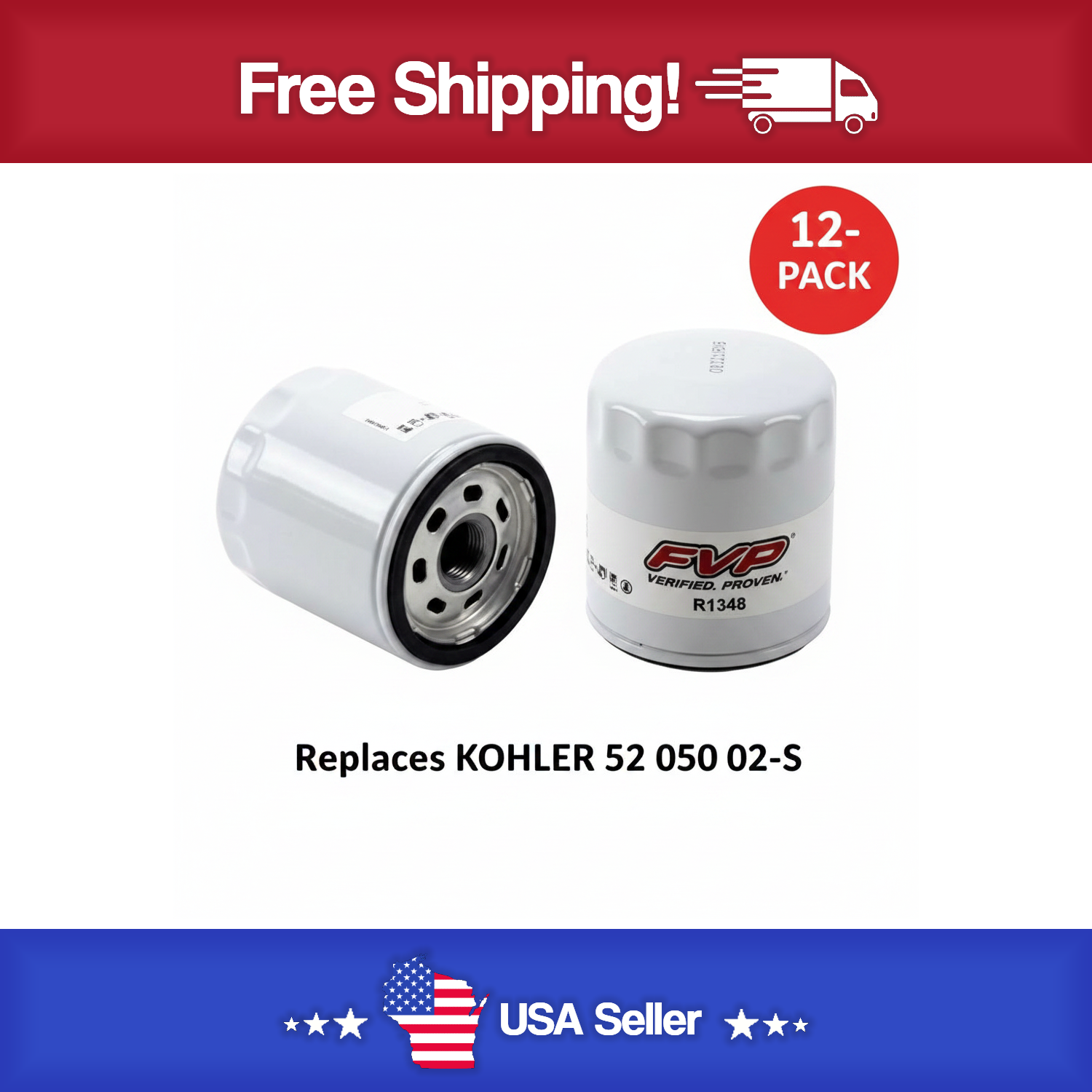 12 PACK Fits KOHLER 52 050 02-S Engine Oil Filters - FVP Filter 12 Pack