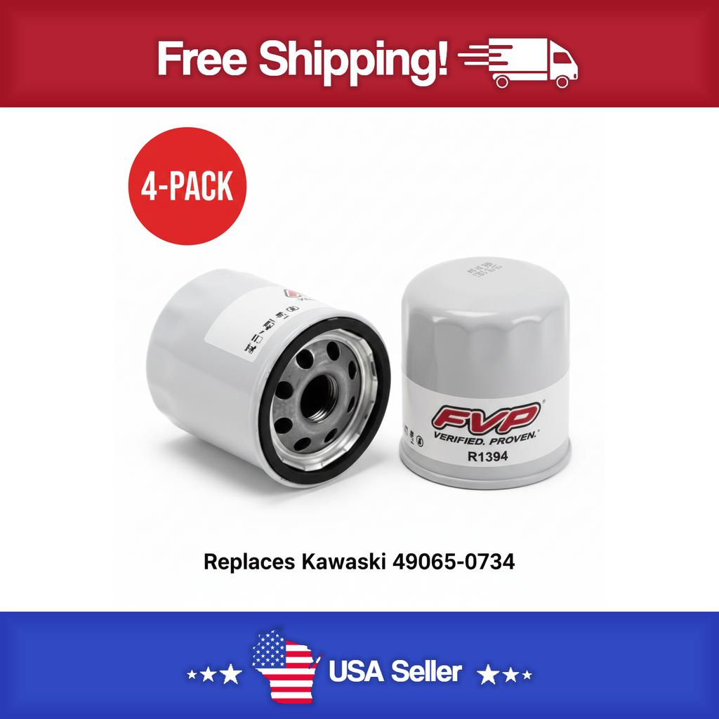 4 Pack FVP Oil Filter Bundle - Same as Kawasaki 49065-0734 (replaces 49065-7010 / 49065-0724)