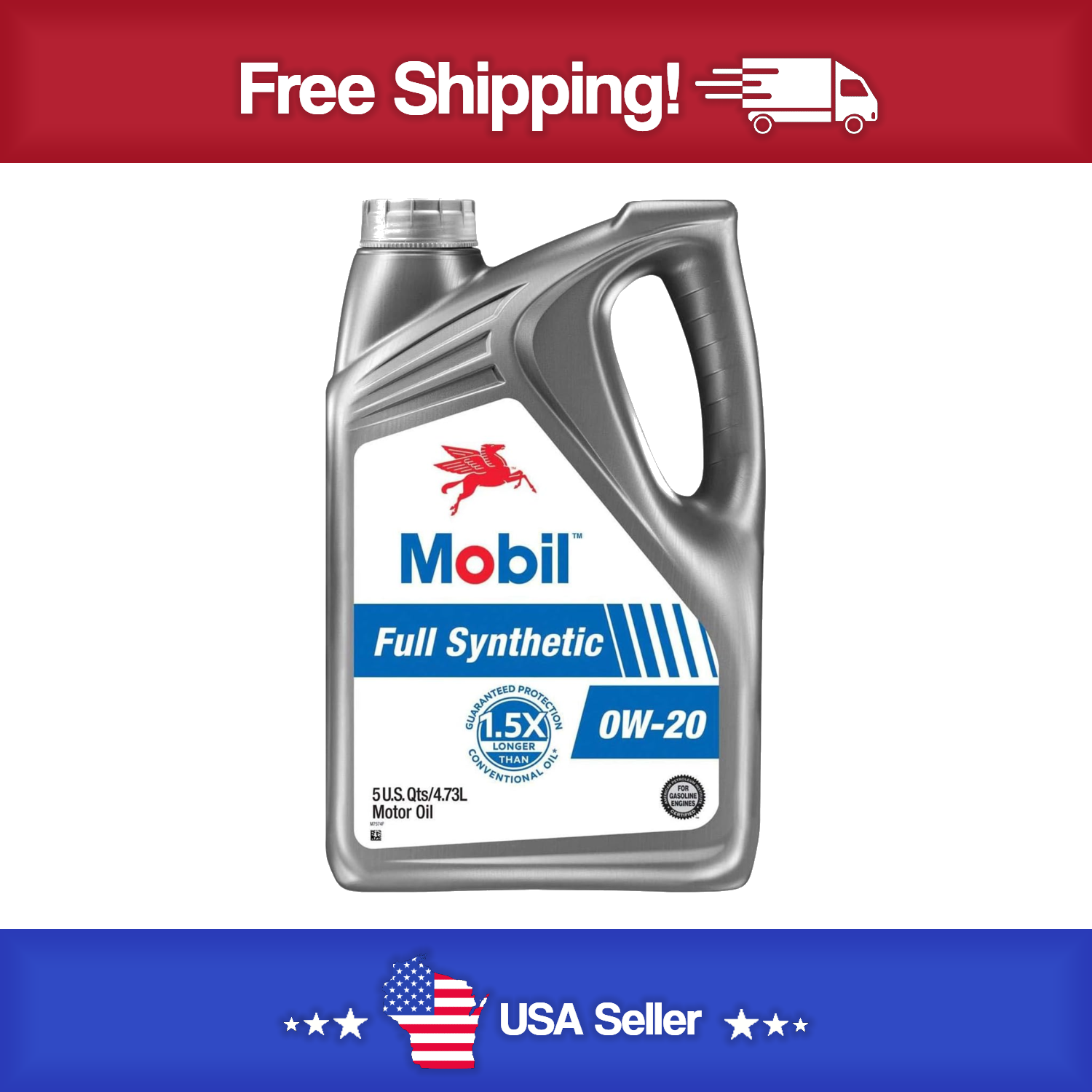 Mobil Full Synthetic Motor Oil 0W-20 - 5 Quart Jug - Dexos 1   -  125200