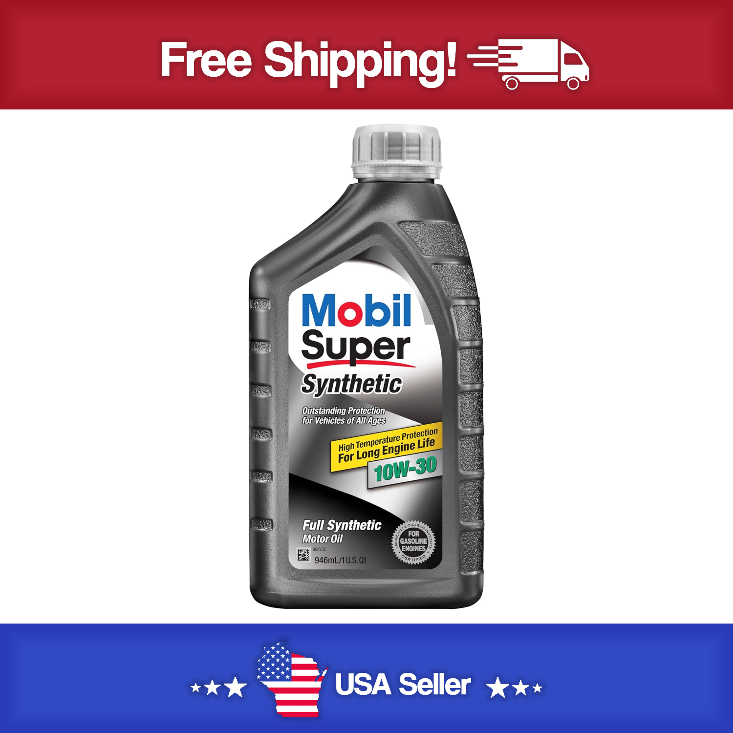 Mobil Super  10W-30 Synthetic Motor Oil - 1 Quart Of High Temperature Protection 112917