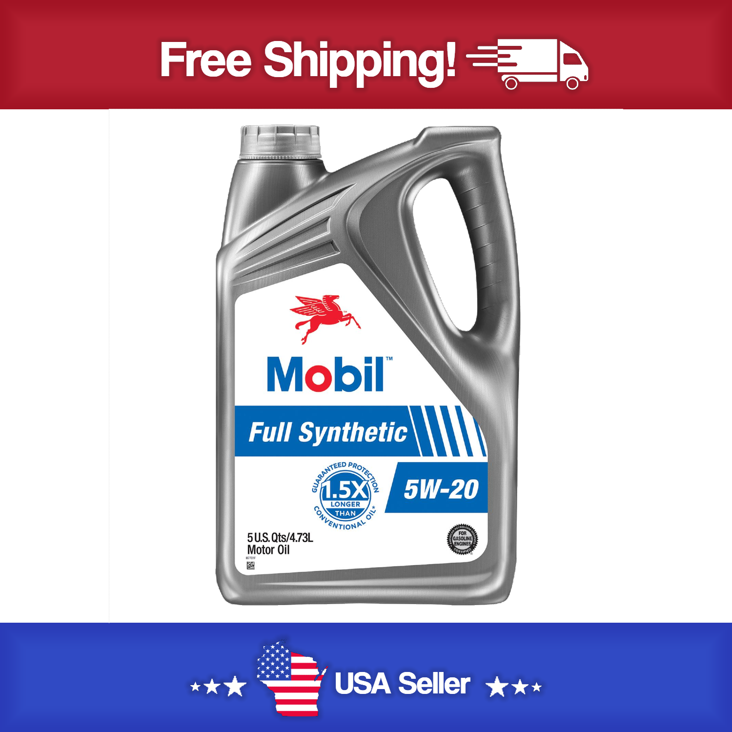 Mobil 125199 Full Synthetic Motor Oil 5W-20 - 5 Quart Jug
