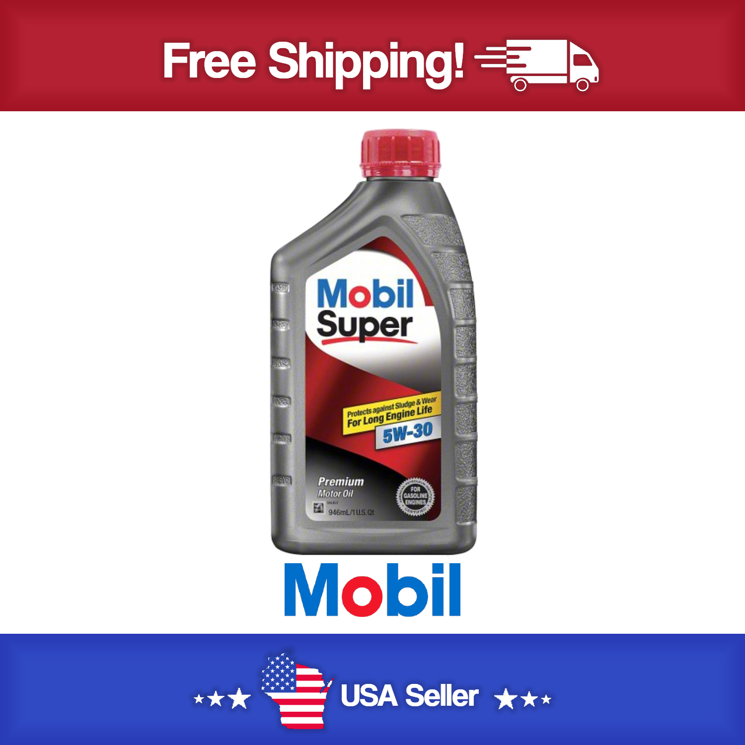MOBIL Engine Oil: Synthetic Blend, 1 qt Size, Bottle, 5W-30, Super Case Of 6 Quarts