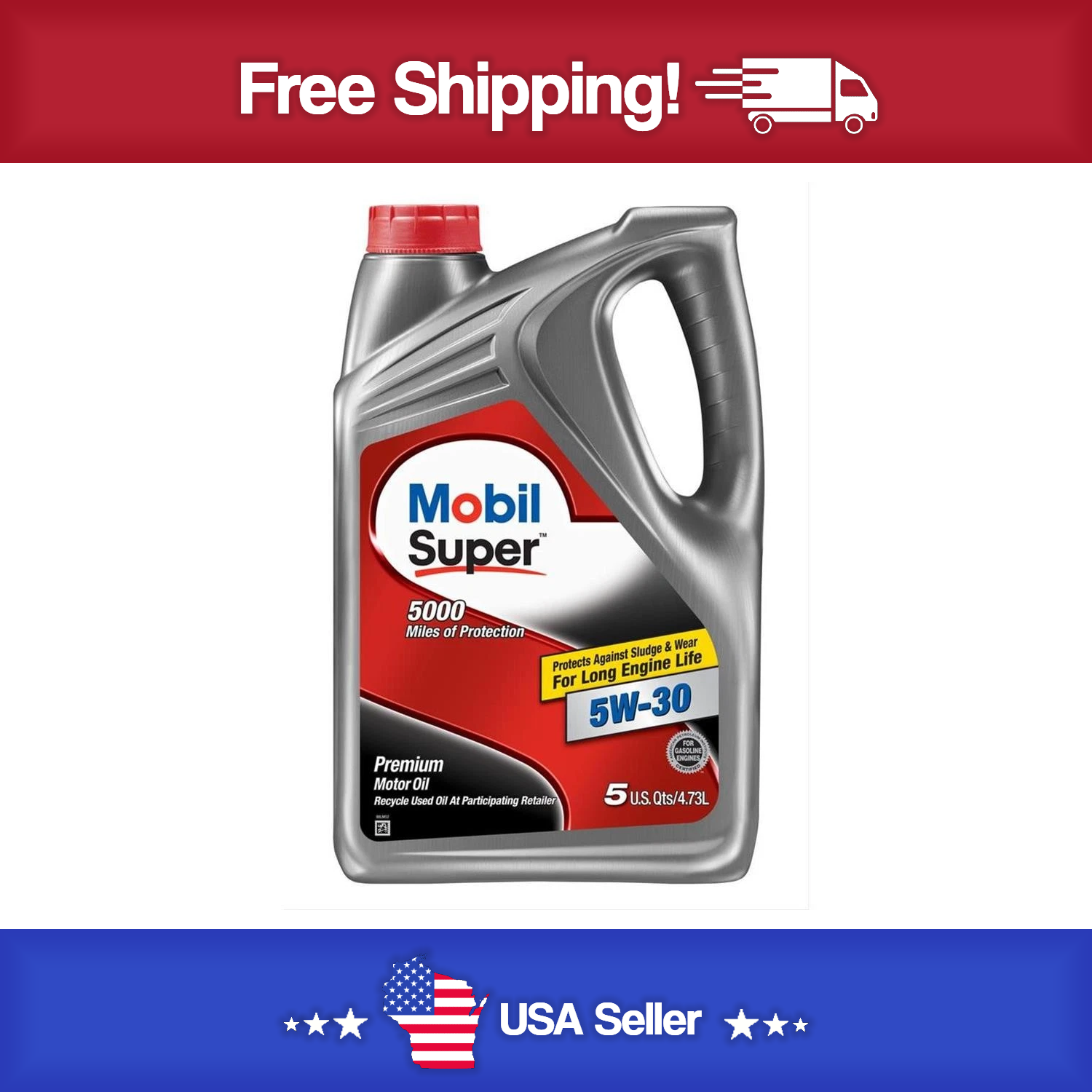 Mobil Super 5W-30 Semi-Synthetic Blended Motor Oil - 5 Quart Jug