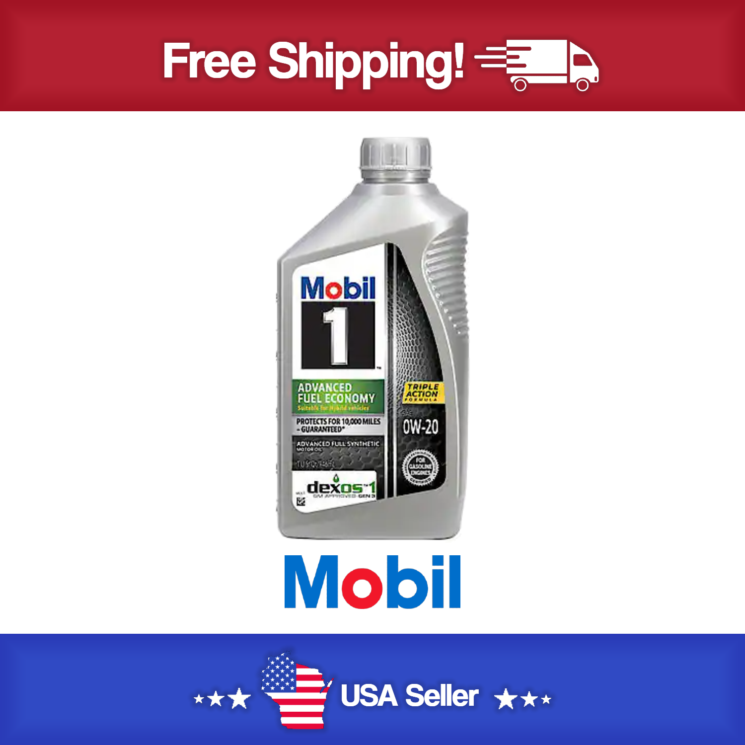 Mobil 1 Advanced 0W-20 Full Synthetic Engine Oil, Improves Fuel Economy, Case of 6 Qts.