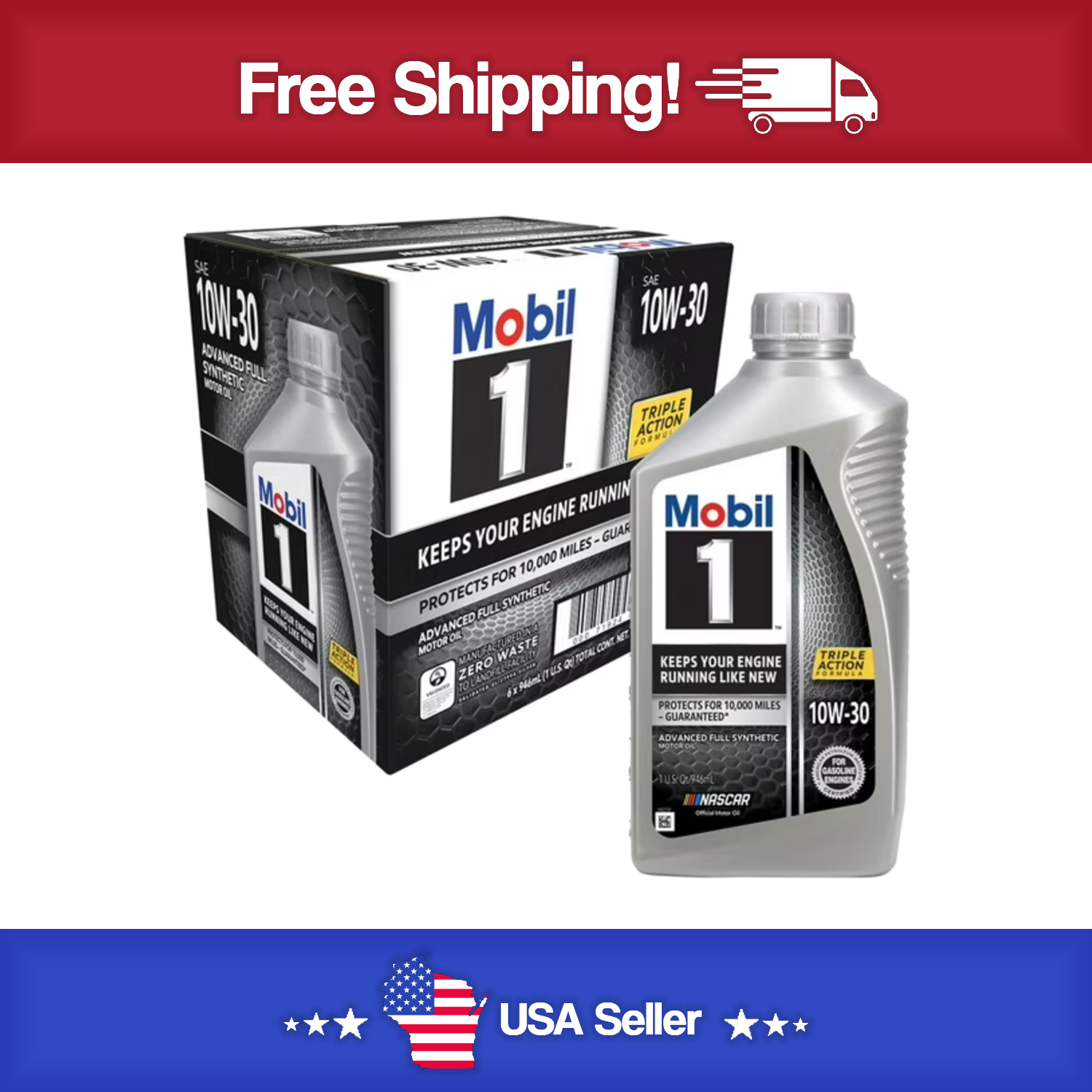 Mobil 1 Motor Oil - 10W30 - Synthetic - 1 qt Bottle - Case of 6 Quarts