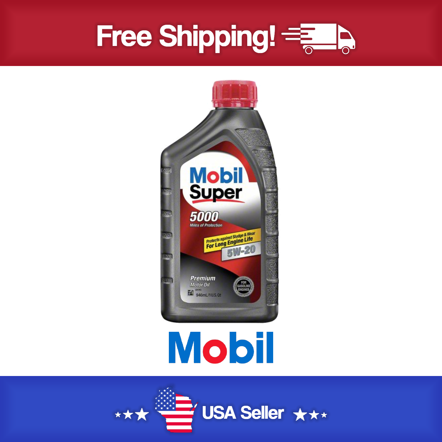 MOBIL Engine Oil: Synthetic Blend, 1 qt Size, Bottle, 5W-20, Super - Case Of 6 Quarts