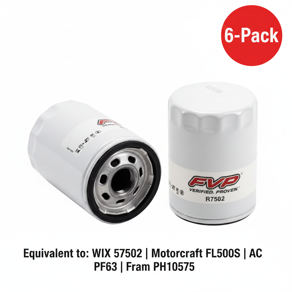 NEW! FVP R7502 Spin-On Oil Filter - Pack of 6,  Same As 57502,FL500S,PH10575 & PF63