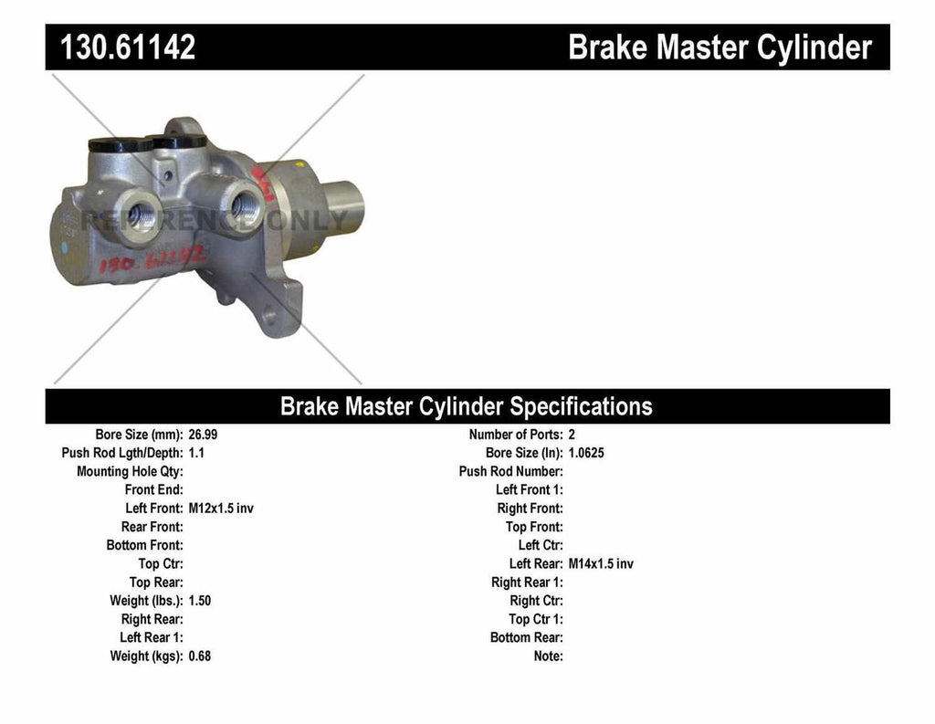 New Master Brake Cyl  Centric Parts  130.61142