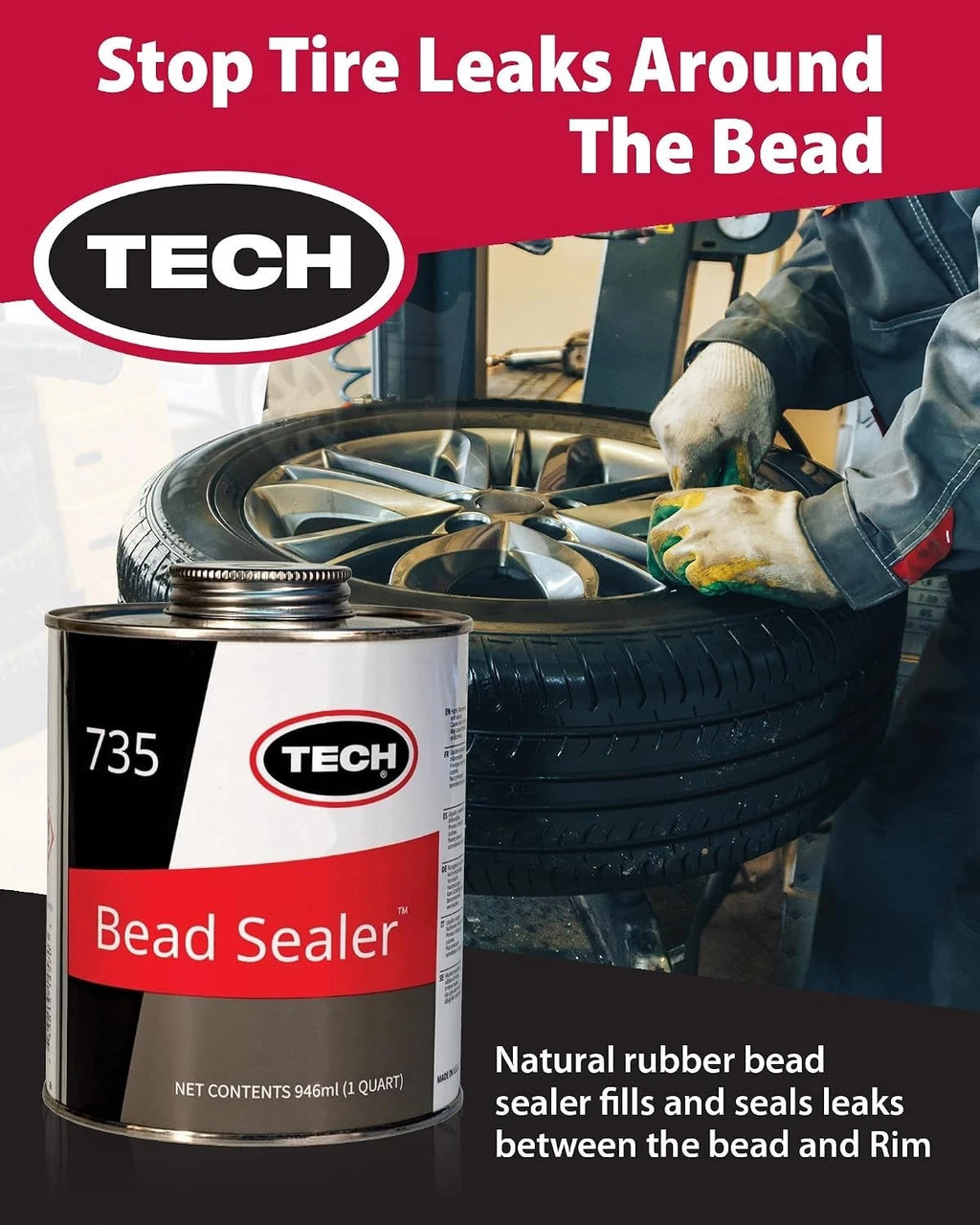 TECH 735 Tire Bead Sealer 1 Quart (946ml) - Stops Leaks Between Rim and Bead