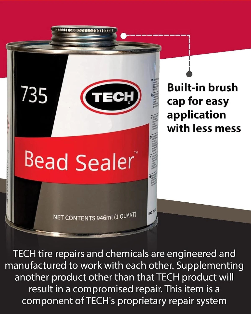 TECH 735 Tire Bead Sealer 1 Quart (946ml) - Stops Leaks Between Rim and Bead