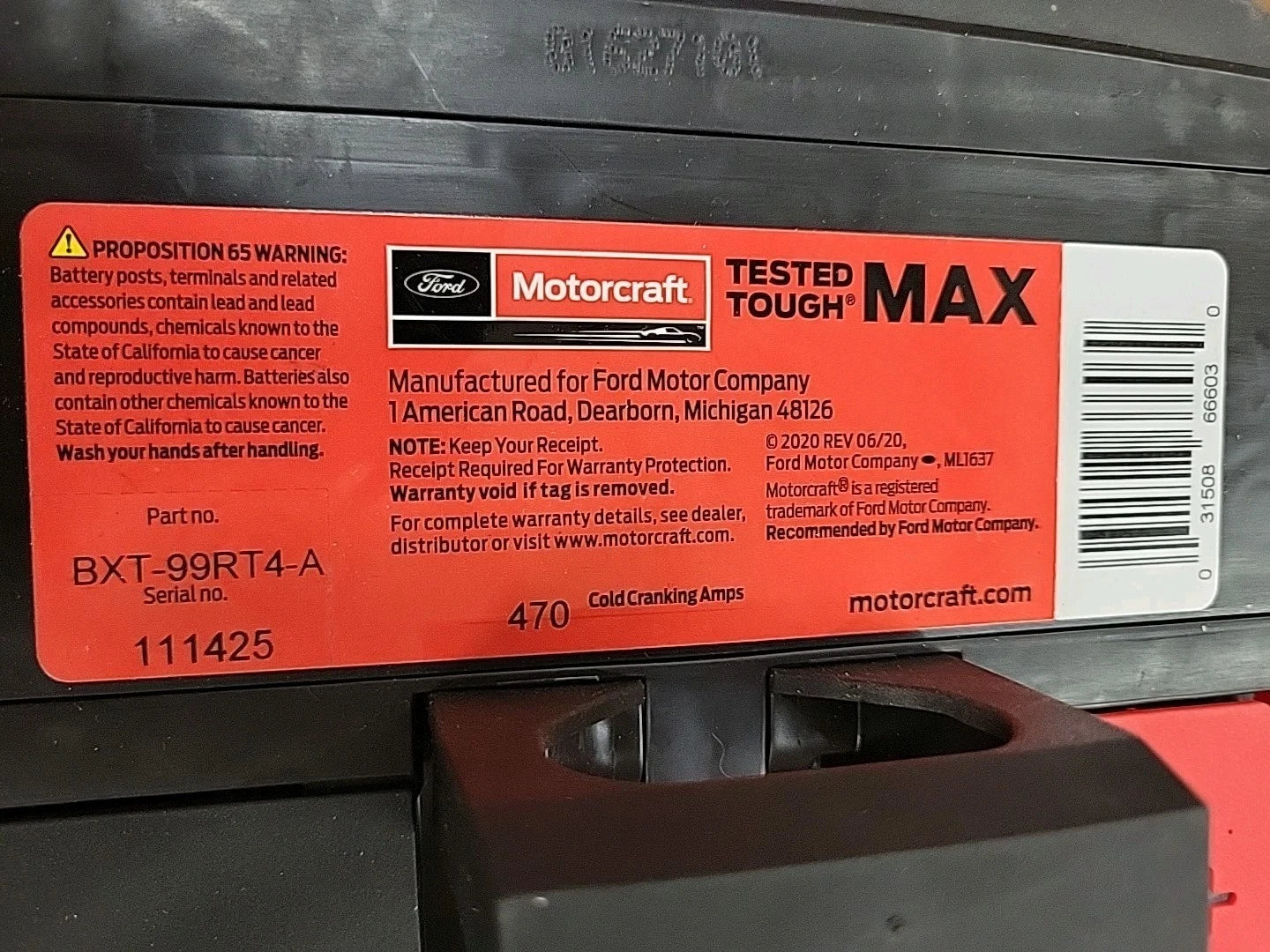 Brand New Vehicle Battery-Tested Tough Max Battery Ford Motorcraft BXT-99RT4-A 36 Month
