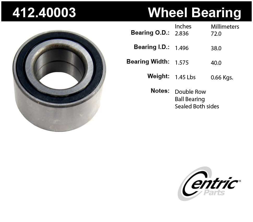 Frt Wheel Bearing  Centric Parts  412.40003