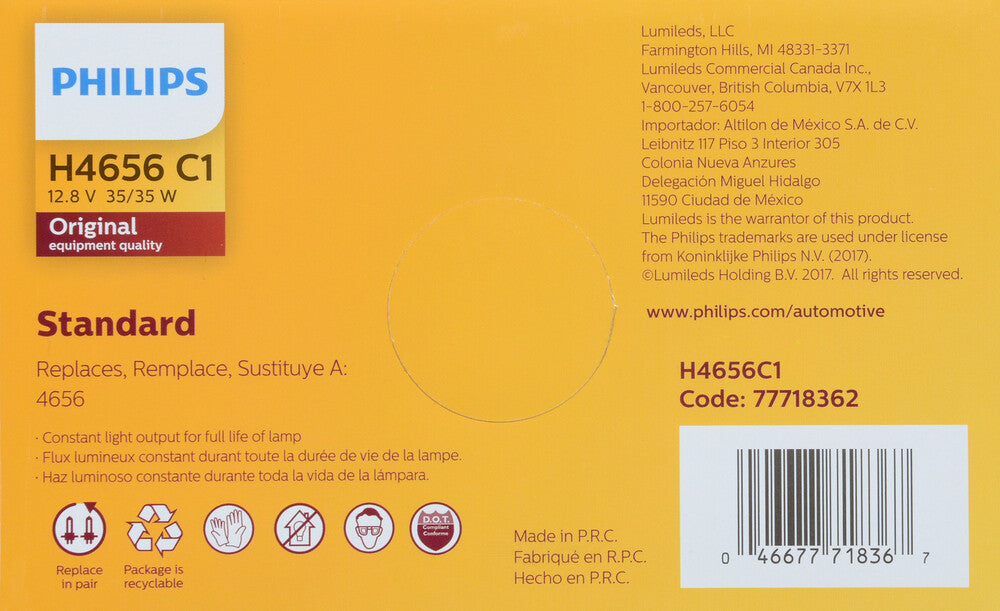 Low Beam Headlight  Philips  H4656C1