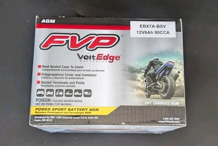 FVP Volt Edge Power Sports Battery Dry Charged AGM EBX7A-BSV - New - Ships Free