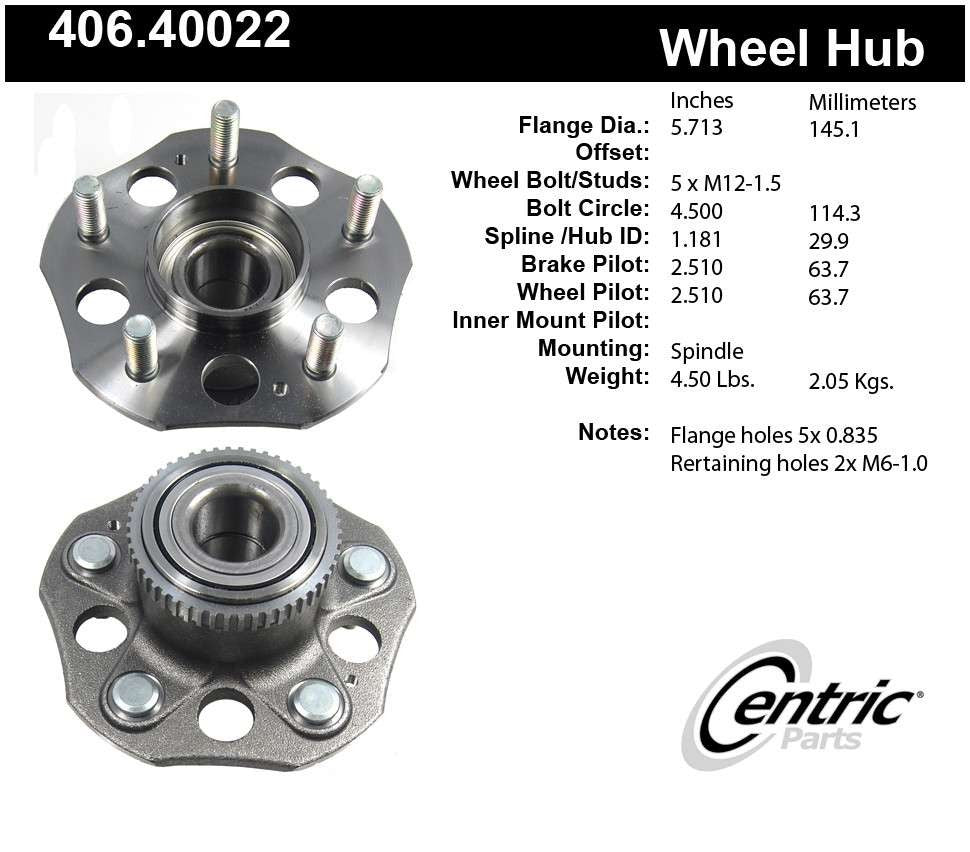Rr Hub Assy  Centric Parts  406.40022