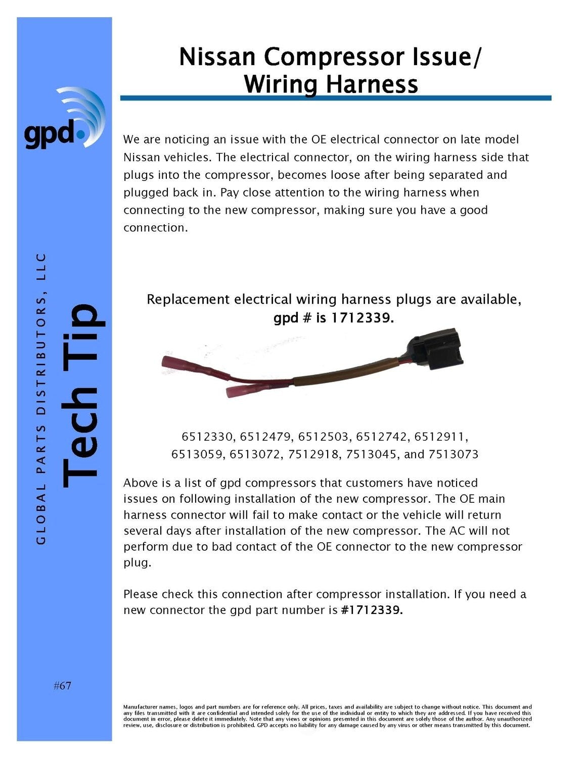 A/C Harness Connector   Global Parts Distributors   1712339