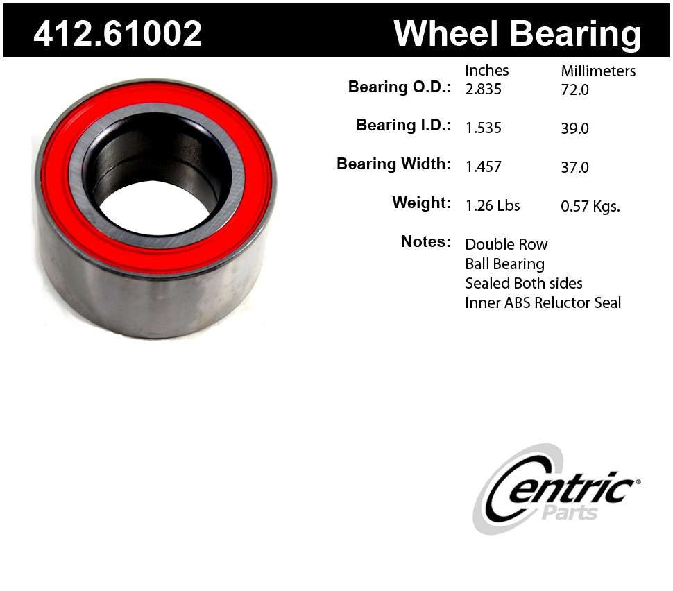 Frt Wheel Bearing  Centric Parts  412.61002
