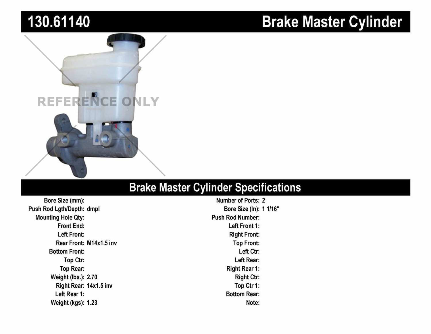 New Master Brake Cyl  Centric Parts  130.61140