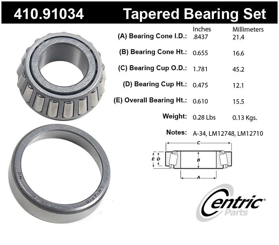 Frt Outer Brng Set  Centric Parts  410.91034