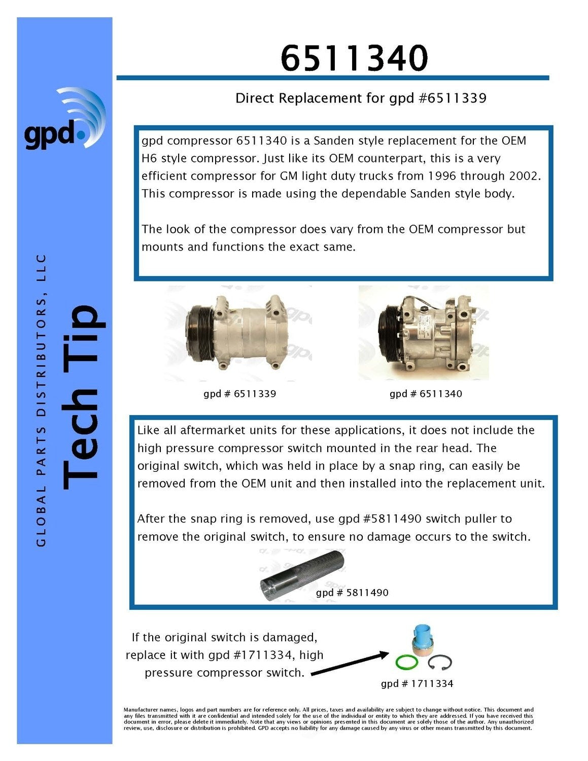 A/C  Compressor & Clutch-New   Global Parts Distributors   6511340