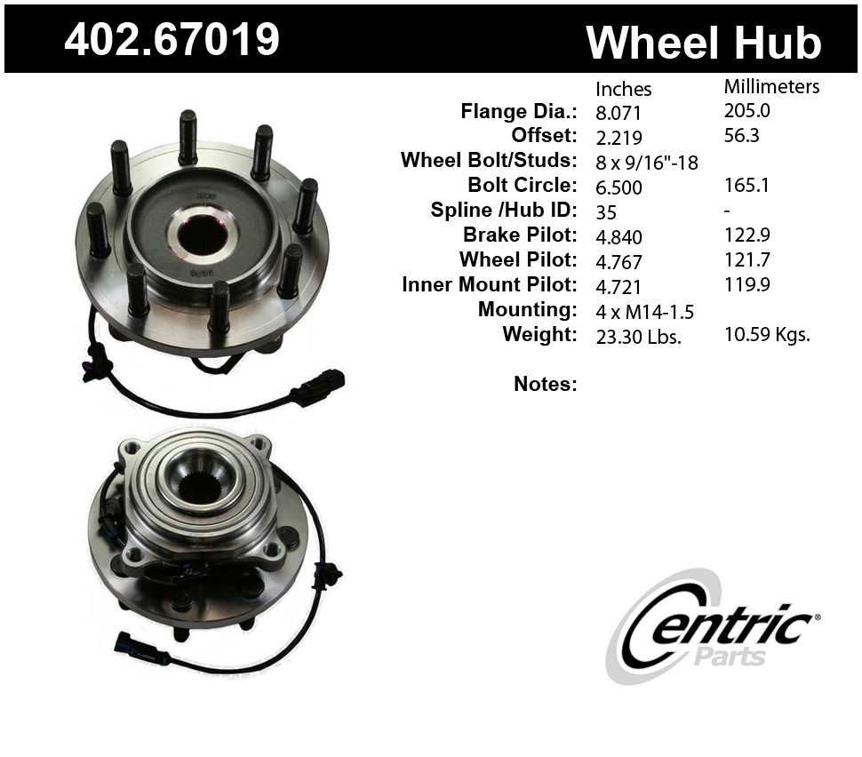 Frt Hub Assy  Centric Parts  402.67019
