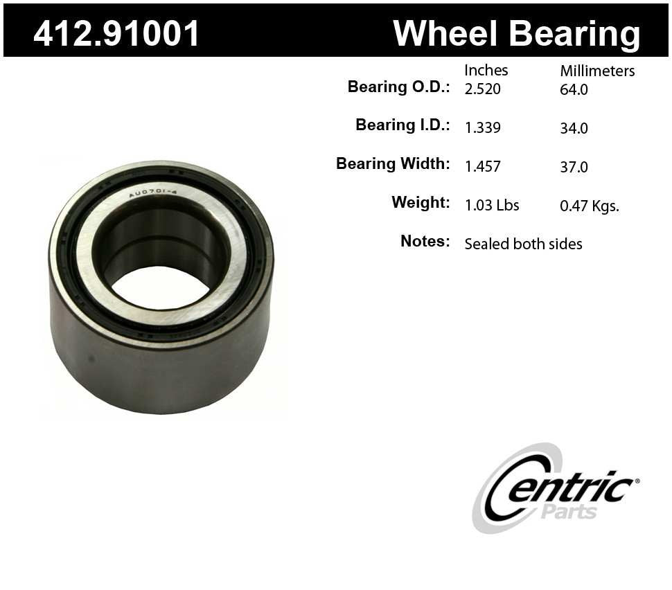 Frt Wheel Bearing  Centric Parts  412.91001